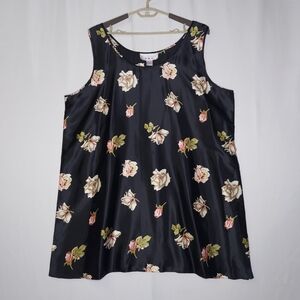 Gloria Vanderbilt Vtg Satin Slip Dress Women 26 28 Black Pink Rose Floral Sleep‎